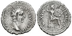 Imperio Romano TIBERIO. Denario. (Ar. 3,54g/20mm). 36-37 d.C. Lugdunum. (RIC 28). Anv: Cabeza laureada de Tiberio a derecha, alrededor leyenda: TI CAESAR DIVI AVG F AVGVSTVS. Rev: Livia sentada a dere