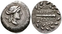 Grecia Antigua MACEDONIA, Anfípolis. Tetradracma. (Ar. 16,79g/32mm). 167-149 a.C. (SNG Copenhagen 1311). Anv: Busto diademado a derecha de Artemisa portando arco y carcaj sobre hombro izquierdo, todo 