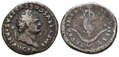 Imperio Romano TITO. Denario. (Ar. 3,04g/17mm). 80 d.C. Roma. (RIC 112). Anv: Cabeza laureada de Tito a derecha, alrededor leyenda: IMP TITVS CAES VESPASIAN AVG P M. Rev: Delfín alrededor de ancla, al