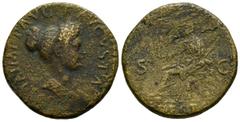 Imperio Romano JULIA TITI. Dupondio. (Ae. 10,69g/26mm). 80-81 d.C. Roma. (RIC 398). Anv: Busto drapeado de Julia Titi a derecha, alrededor leyenda: IVLIA IMP T AVG F AVGVSTA. Rev: Vesta sentada a izqu