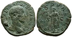Imperio Romano ALEJANDRO SEVERO. Sestercio. (ae. 17,64g/32mm). 232 d.C. Roma. (RIC 648). Anv: Busto laureado y drapeado de Alejandro Severo a derecha, alrededor leyenda: IMP ALEXANDER PIVS AVG. Rev: S