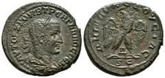 Imperio Romano TREBONIANO GALO. Tetradracma. (Ve. 9,93g/27mm). 251 d.C. Antioquía. (Prieur 65). Anv: Busto laureado y drapeado de Treboniano Galo a derecha, alrededor leyenda griega. Rev: Aguila estan
