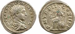Élagabale, antoninien, Rome, 219 A/IMP CAES ANTONINVS AVG. Buste radié à droite, drapé et cuirassé, vu de trois quarts en arrière. R/P M TR P II COS II P P. Roma assise à gauche sur un trône, tenant u