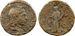 Élagabale, sesterce, Rome, 221 A/[IMP CAES M AVR] ANTONINVS [PIVS AVG]. Buste lauré à droite, drapé et cuirassé, vu de trois quarts en arrière. R/[P M TR P] IIII COS [III] P P/ S/ C. La Providence deb