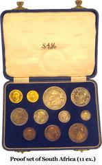 Afrique du sud, Georges VI, coffret (proof set) de 11 monnaies, 1952 A/GEORGIVS SEXTVS REX. Tête nue à gauche de Georges VI, signature HP. R/SOUTH AFRICA - SUID AFRIKA 1652-1952. Motifs variés. SUP, R