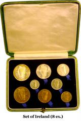 Irlande (Irish Free State), coffret 8 monnaies, 1928 A/SCORSTAT - EIREANN. Lyre accostée de la (date). . Animaux variés : saumon, taureau, chien, lièvre, truie, coq, cheval et oiseau. SPL, R Argent, 3