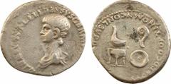 Néron César, denier, Rome, 50-54 A/[NERO CLAVD CAES] DRVSVS GERM [PRINC IVVENT]. Buste, tête nue, à gauche, drapé et cuirassé, vu de trois quarts en avant. R/[SACERD] COOPT IN OMN CONL SV[PRA NVM EX S