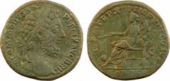 Commode, sesterce, Rome, 188 A/M COMMODVS ANT P FELIX AVG BRIT. Tête laurée à droite. R/P M TR P XIII IMP VIII COS V P P/ FOR [RED]/ S/ C. La Fortune assise à gauche, tenant un gouvernail posé sur un 