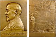 IIIe République, École des Mines de Saint-Étienne, Alexandre Pourcel, 1925 A/ALEXANDRE POURCEL. Buste à gauche d'Alexandre Pourcel ; dans le champ, signature J.P. LEGASTELOIS/ 1925. R/ECOLE DES - MINE