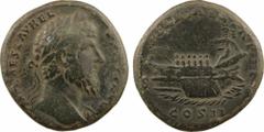 Lucius Verus, sesterce, Rome, 162-163 A/[IMP C]AES L AVREL [VERVS AVG]. Tête laurée à droite. R/FELIC AVG [TR P III]/ COS II/ S/ C. Galère voguant à gauche, où se trouvent à droite deux étendards. TTB