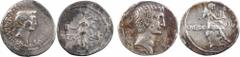 Lot de 2 deniers fourrés Octave et Marc-Antoine, 32-30 av. J.-C. Argent. 0,0 mm. 0,00 g. 0 h. R. TB. RIC cf 257. Cr. cf 516/5. Lot de 2 deniers fourrés : a) Octave, denier fourré, 32-29 av. J.-C., ate