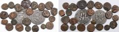 Empires parthe et sassanide, lot de 24 monnaies, 22 bronzes parthes et 2 drachmes de Chosroès Ier et II 0,0 mm. 0,00 g. 0 h. TB. Lot de 24 monnaies : 22 bronzes parthes (chalques et dichalques variées