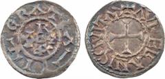 Eudes, denier, Orléans A/(à 8 h.) GRATIA - II, Dans le champ, ODO REX, la lettre E inversée R/+ AVRELIANIS CIVITAS, Croix TTB / SUP, RR Argent, 19,7 mm, 1,73 g, 7 h D.730 (94 ex.), MG.1323 Une fine br