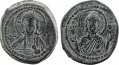 Romain IV ou fin XIe siècle, follis anonyme, classe G, Constantinople, s.d. (c.1068-1071) A/IC - XC Buste de face du Christ nimbé, bénissant de la main R/MP - ΘV Buste de face de la Vierge, nimbée, vê