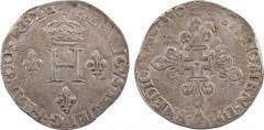 Henri II, gros de six blancs dit gros de Nesle (FRANCO), 1550 Paris A/+ HENRICVS. II. DEI. G. FRANCO. REX (différent) Dans le champ, H couronnée, entre trois lis posés deux et un R/(couronnelle) SIT. 