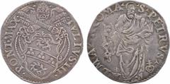 Vatican, Jules III, giulio, s.d. Rome A/.IVLIVS. III. - PONT. MAX Armes de Jules III surmontées de ses attributs R/S. .PETRVS. - .ALMA. ROMA. Saint Pierre debout TTB , Argent ,28,0 mm ,3,19 g ,1 h. B.