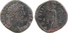 Commode, sesterce, Rome, 183 A/M COMMODVS AN - TONINVS AVG PIVS Tête laurée à droite R/TR P VIII IMP V[I COS IIII P P]/ S/ C Minerve à droite armée d'une lance et d'un bouclier TTB Bronze, 29,3 mm, 24