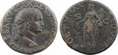 Vespasien, dupondius, Lyon, 72-73 A/IMP CAESAR VESPASIAN AVG COS IIII Tête radiée à droite R/FORTVNAE - REDVCI/ S/ C La Fortune à gauche tenant un gouvernail et une corne d'abondance TTB, R Bronze, 26