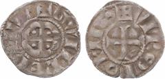 Vierzon (seigneurie de), Guillaume II, denier, imitation des deniers anonymes bretons, s.d A/+ GVILLERMVS Croix cantonnée de quatre besants, dans un polylobe R/+ VIRSIONIS Croix TTB, RRR Billon, 17,8 