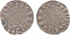 Celles-sur-Cher (seigneurie de), Robert II, denier, c.1218-1239 A/+ ROBERT. DE MAV Croix évidée en losange dans un polylobe R/+ SIRES. DE CELES Croix TB / TB+, RR Argent, 17,5 mm, 0,93 g, 1 h Dy.615 L