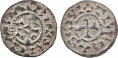 Charles le Simple (au nom de), denier immobilisé, s.d. (c. 950) Troyes A/(à 6 h.)I CIATIA I-c + X Monogramme de Charles dégénéré R/+ TRECAS CIVI Croix SUP, R Argent, 20,0 mm, 1,51 g, 8 h MG.cf 1413-14