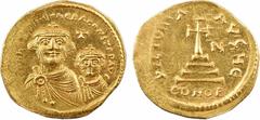 Byzantine coins Héraclius et Héraclius Constantin, solidus, Constantinople, 5e officine, 610-641 A/dd NN hERACLIuS ET hERA CONST P P AV Bustes couronnés et drapés vus de face ; Héraclius est à gauche 