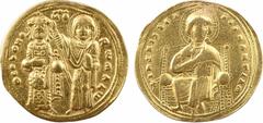 Byzantine coins Romain III, histamenon nomisma, Constantinople, 1028-1034 A/+ IhS XIS REX - REGNANTIhm Le Christ nimbé, assis de face, bénissant de la main droite et tenant les Évangiles de la gauche 