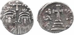 Byzantine coins Héraclius et Héraclius Constantin, demi-silique, c.613-617 Carthage A/?RACAIIS Bustes de face d'Héraclius et d'Héraclius Constantin, sous une croix R/AGV - STI Croix potencée sur trois