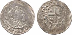 Feudal coins Vermandois (comté de), Héribert III et Lothaire, denier, s.d. (987-1002) A/[+ LO]DARI[VS REX] Tête barbue à gauche R/(à 11 h.) + HE [///] VITE Croix cantonnée de quatre besants Argent 19,