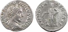 Roman imperial coins Élagabale, denier, Rome, 218-222 A/IMP ANTONINVS AVG Buste lauré à droite, drapé et cuirassé, vu de trois quarts en arrière R/ANNONA - AVGVSTI L'Annone à gauche, appuyée sur un go
