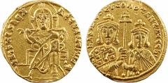 Byzantine coins Basile Ier et Constantin, solidus, Constantinople, c.868-879 A/+ IhS XPS REX - REGNANTIyM * Christ nimbé de face, assis sur un trône, levant la main droite en signe de bénédiction et t