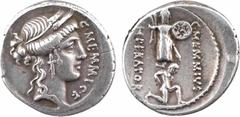 Roman republican coins Memmia, denier, Rome, 57-56 av. J.-C. A/C. MEMMI. C. F Tête de Cérès à droite, couronnée d'épis R/C. MEMMIVS/ IMPERATOR Un captif nu, agenouillé à droite aux pieds d'un trophée 