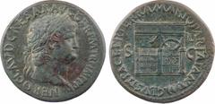 Roman imperial coins Néron, sesterce, Rome, 64-65 A/NERO CLAVD CAESAR AVG GER P M TR P IMP P P Tête laurée à droite R/(à 8 h.) PACE P R TERRA MARIQ PARTA IANVM CLVSIT/ S/ C Temple de Janus, avec les p