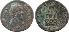 Roman imperial coins Divin Antonin, sesterce (tête laurée), Rome, après 161 (consécration de Marc Aurèle) A/DIVVS ANTONINVS Tête laurée à droite R/CONSE - CRATIO/ S C Bûcher funéraire à quatre étages,