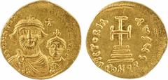 Byzantine coins Héraclius et Héraclius Constantin, solidus, Constantinople, 6e officine, 610-641 A/dd NN hERACLIuS ET hERA CONST P P AV Bustes couronnés et drapés vus de face ; Héraclius est à gauche 