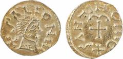 Merovingian times Aquitaine, Salon-de-Vergt (Dordogne) [ou Neustrie, Salonne (Moselle)], trémissis du monétaire Santino, c.600-650 A/+ SALIONNO Buste à droite R/+ SANTINO MO Croix ancrée Or 12,4 mm 1,