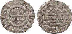 World coins : Europe Italie, Milan, Bérenger Ier de Frioul comme empereur ?, obole ou petit denier au temple, c.915-924 Milan ou Venise A/+ BERENGARIVZ [IMP ?] Croix cantonnée de quatre besants R/XPIT