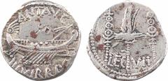 Roman republican coins Marc Antoine, denier VIIe légion, Patrae (?), 32-31 av. J.-C. A/ANT AVG III VIR R P C Galère voguant à droite R/LEG VII Aigle légionnaire à droite entre deux étendards Argent 15