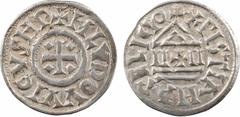 Carolingian coins Louis le Pieux, denier au temple, croix cantonnée de quatre losanges ou diamants, s.d. Melle A/+ H LVDOVVICVS HP Croix cantonnée de quatre losanges R/XPISTIANA RELIGIO Temple Argent 
