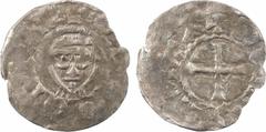 Feudal coins Champagne (comté de), Eudes, denier, s.d. (c.1030) Reims A/+ ODO CO[MES] Tête de face du comte Eudes R/+ DE[MI]S CIVITA Croix Argent 20,5 mm 1,18 g 6 h TB+, RRR Maxe-Werly pl.III/12, Bd.-