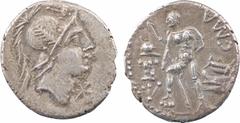 Roman republican coins Poblicia, denier, Rome, 96 av. J.-C Tête casquée de Mars à droite, devant XVI sous forme de monogramme et au-dessus un petit marteau R/C M/ [AL]/ P Hercule à gauche tenant une j