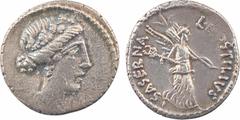 Roman republican coins Hostilia, denier, Rome, 48 av. J.-C A/Anépigraphe Tête diadémée et couronnée de chêne d'un personnage féminin à droite R/L HOSTILIVS SASERNA La Victoire marchant à droite, tenan