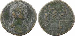 Roman imperial coins Hadrien, sesterce, Rome, 118 A/IMP CAESAR TRAIANVS HADRIANVS AVG Buste nu, tête laurée, à droite, avec pan de draperie sur l'épaule gauche R/PONT M[AX TR] PO-T COS II/ LIBERALITA[