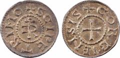 Feudal coins Corbie (Abbaye de), abbé Francon, denier, s.d. (avant 898) A/+ SCI PETRI MO Monogramme formé d'une croix latine bouletée, accostée des lettres F et R R/+ CORBIENSIS Croix Argent 19,6 mm 1