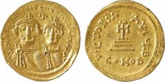 Byzantine coins Héraclius et Héraclius Constantin, solidus, Constantinople, 9e officine, 613-629 A/dd NN hERACLIuS ET hERA CONST P P AV Bustes couronnés et drapés vus de face ; Héraclius est à gauche 