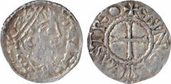 Feudal coins Touraine, Tours et Chinon, sous Robert Ier, denier, s.d. (c.920) A/TVRON Buste diadémé à droite de Saint Martin R/+ CAINONI CASTRO Croix Argent 20,2 mm 1,31 g 1 h TB+ / TTB, RR D.322, Dy.