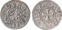 Feudal coins Bordeaux (comté de), Sanche-Guillaume ou guillaume IX ?, denier, Bordeaux A/+ GLVILILMO Quatre croisettes posées en croix R/+ BURDEGALA Croix Argent 20,2 mm 1,10 g 3 h TTB+, R Dy.1009 ou 