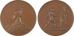 World medals Russie, Alexandre Ier, la bataille de Maloyaroslavets, par Klepikov, 1812 (1835) Saint-Pétersbourg A/Inscription en cyrillique Buste casqué d'Alexandre Ier à gauche représenté à l'image d