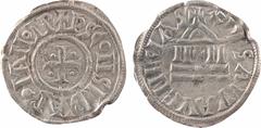 Carolingian coins (Louis II) ou frappe anonyme de Venise, denier, s.d. (c.855-875) Venise A/+DS CoNSERVA RoMANo IMP, lettres liées Croix cantonnée de quatre besants R/+ XPE SALVA VENEcIAS Temple TTB, 