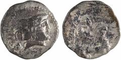 Celtic coins Aulerques Cénomans (ou Carnutes), denier à la tête de Pallas à droite et petite tête, c.80-50 av. J.-C Aulerques Cénomans (ou Carnutes), denier à la tête de Pallas à droite et petite tête